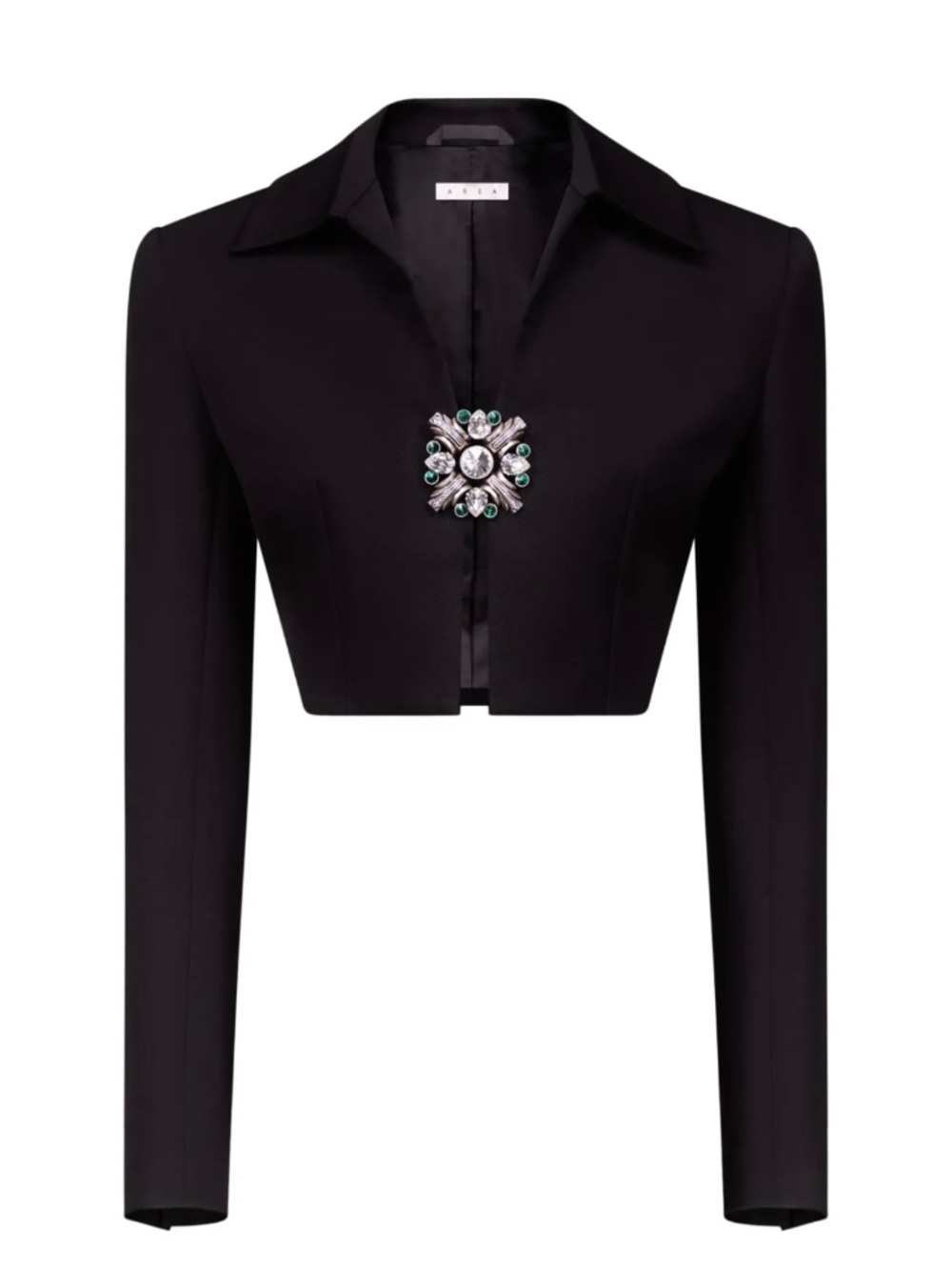 AREA Cropped Crystal Brooch Jacket size 2